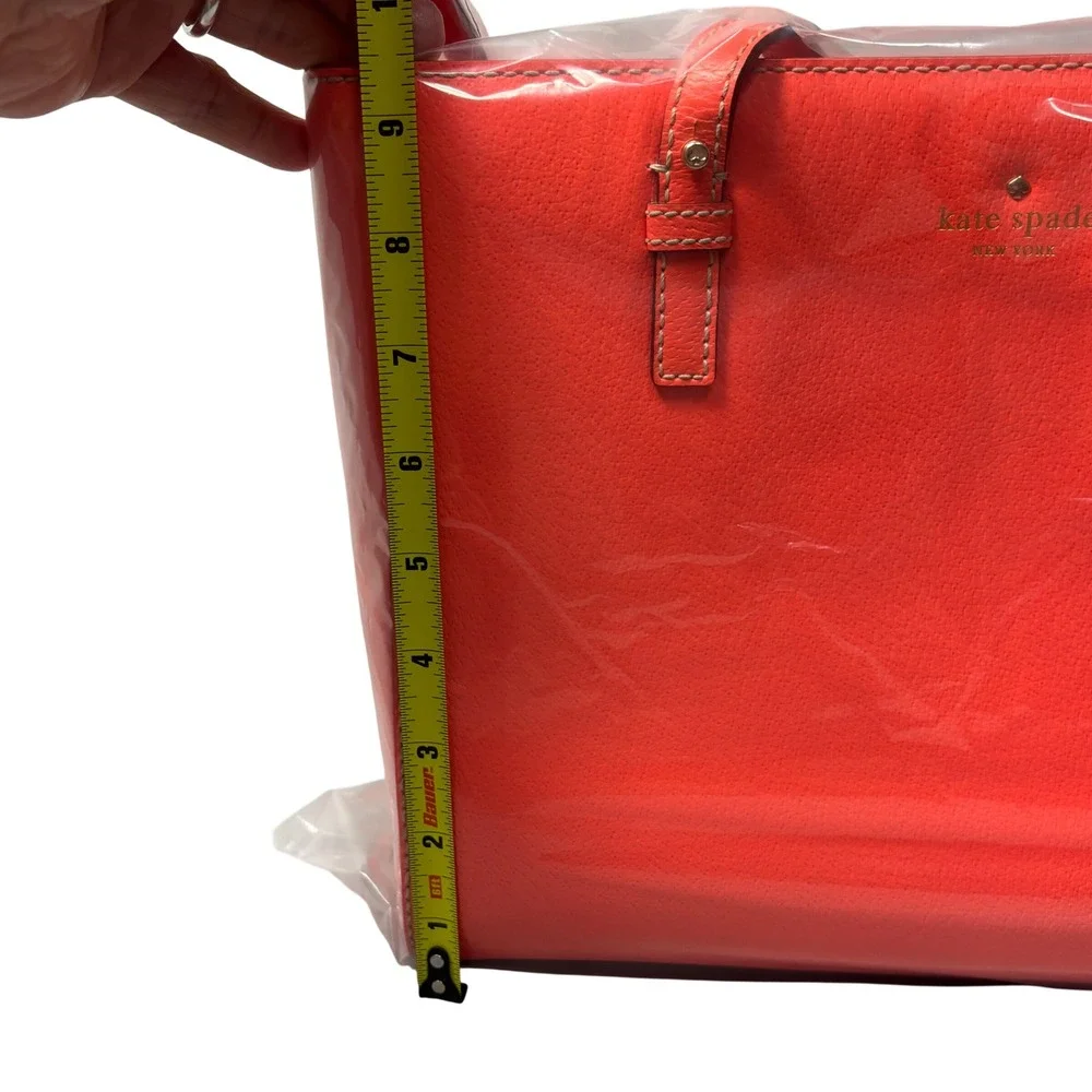 Kate Spade New York Orange Pebbled‎ Leather Tote Bag Chevron Lining Gold Logo